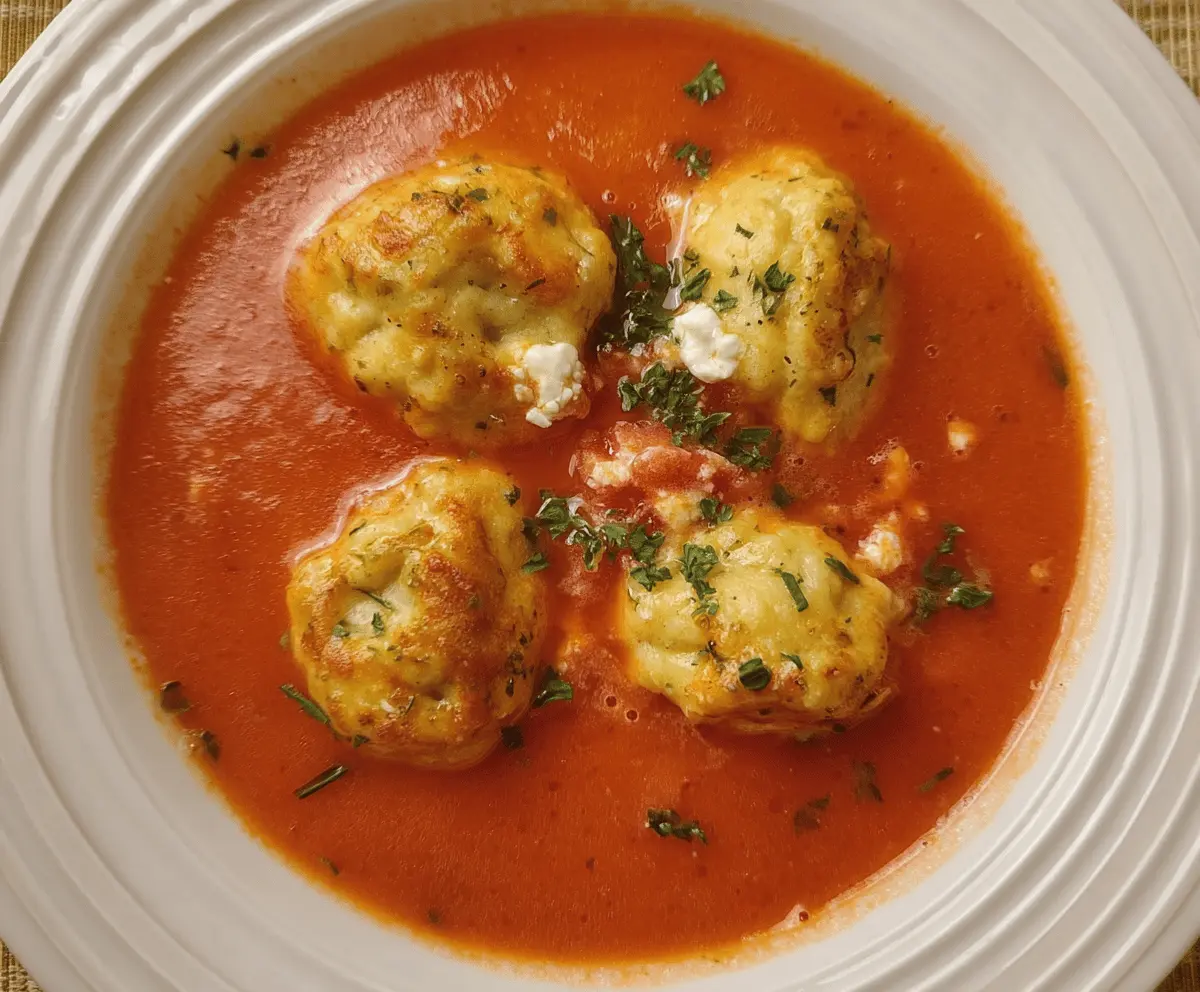 Tomato Soup with Cheese Dumplings Dish