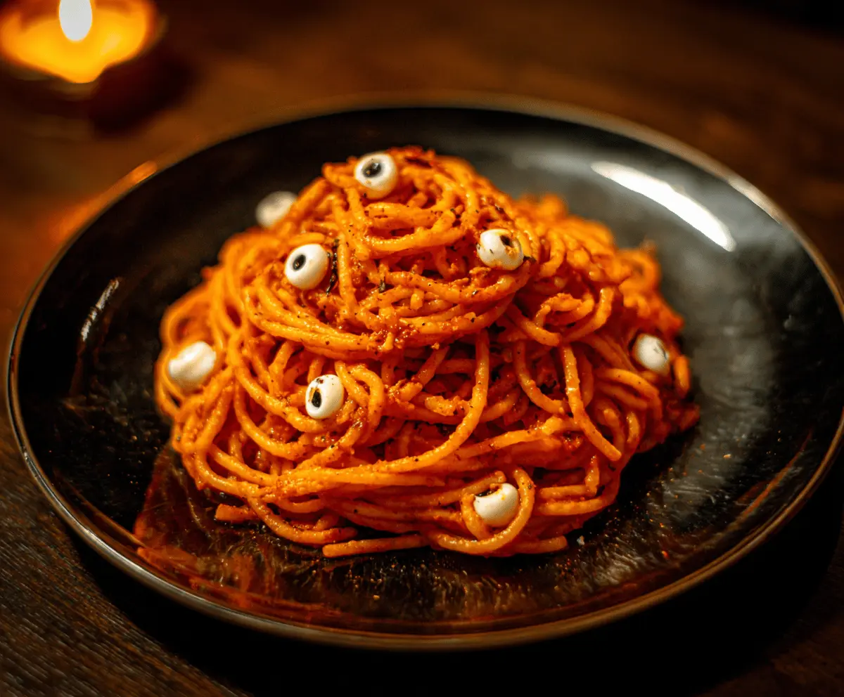 Spooky Bloody Spaghetti with Mozzarella Eyeballs – Easy Halloween Pasta Recipe