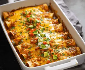 Delicious ground beef enchiladas topped with cheese, ready to serve in 30 minutes