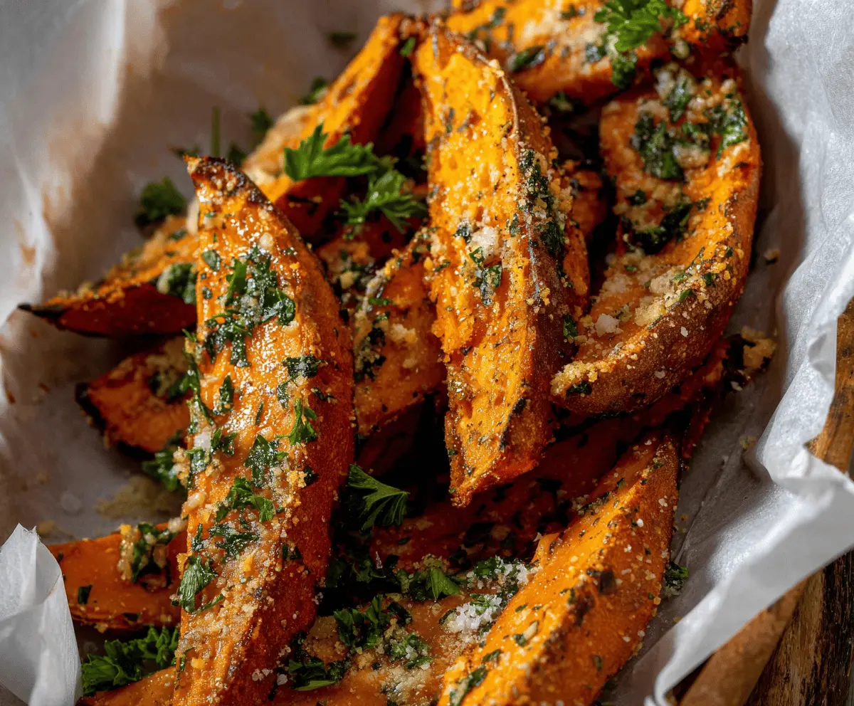 Garlic Parmesan Sweet Potato Wedges Recipe - Crispy & Flavorful Snacks