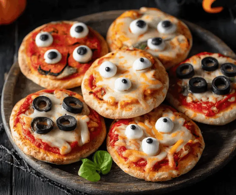 Halloween Mini Pizzas – Kid-Decorated Eyeballs