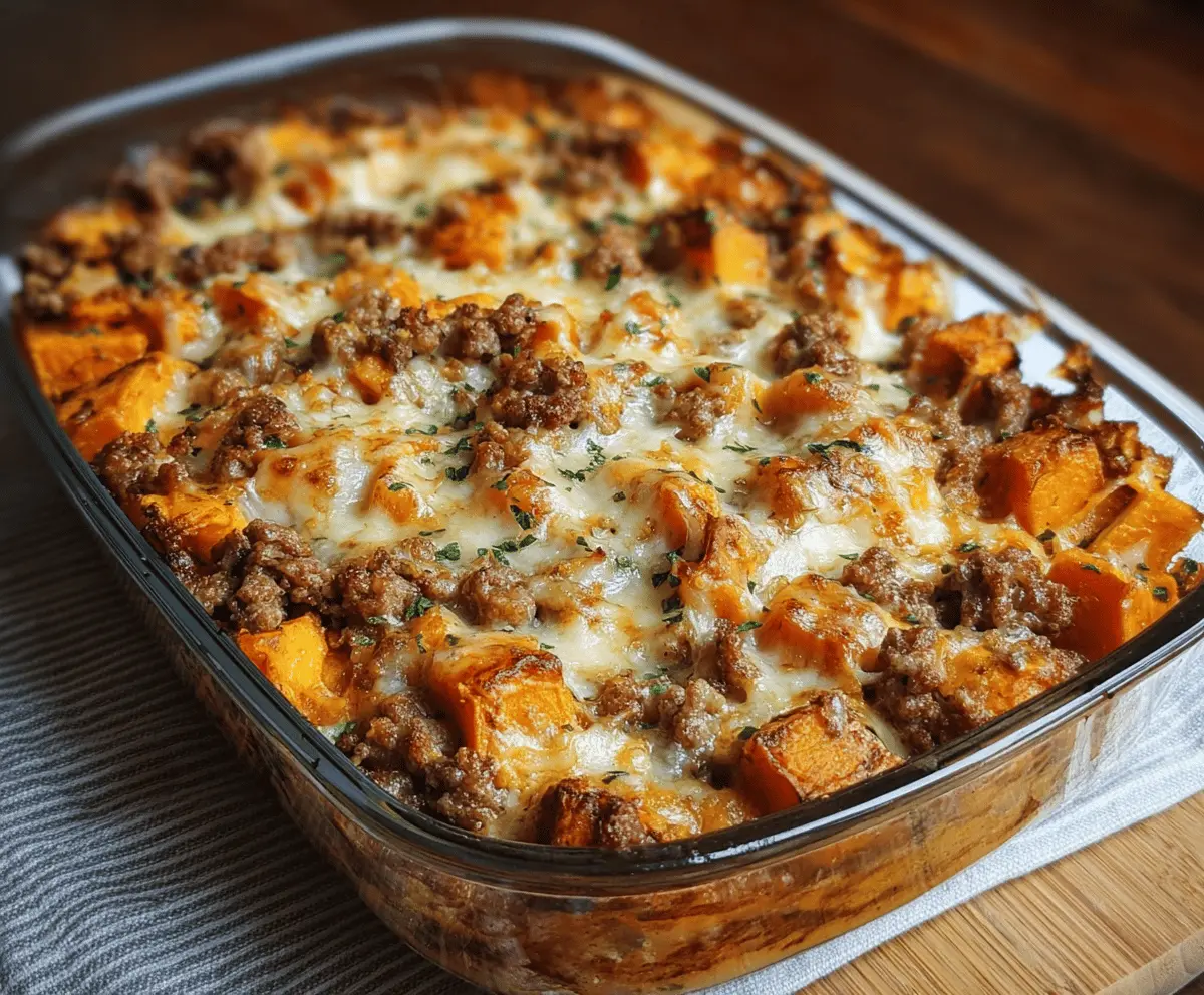 Healthy ground turkey and sweet potato bake served for dinner, featuring colorful vegetables and a nutritious, flavorful meal.