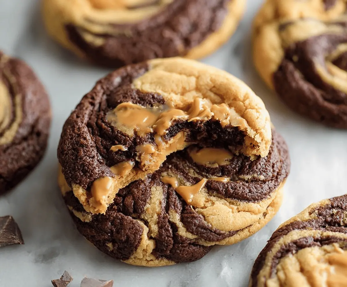 Delicious Peanut Butter Brownie Swirl Cookies with a gooey, chocolatey center and creamy peanut butter swirl on top