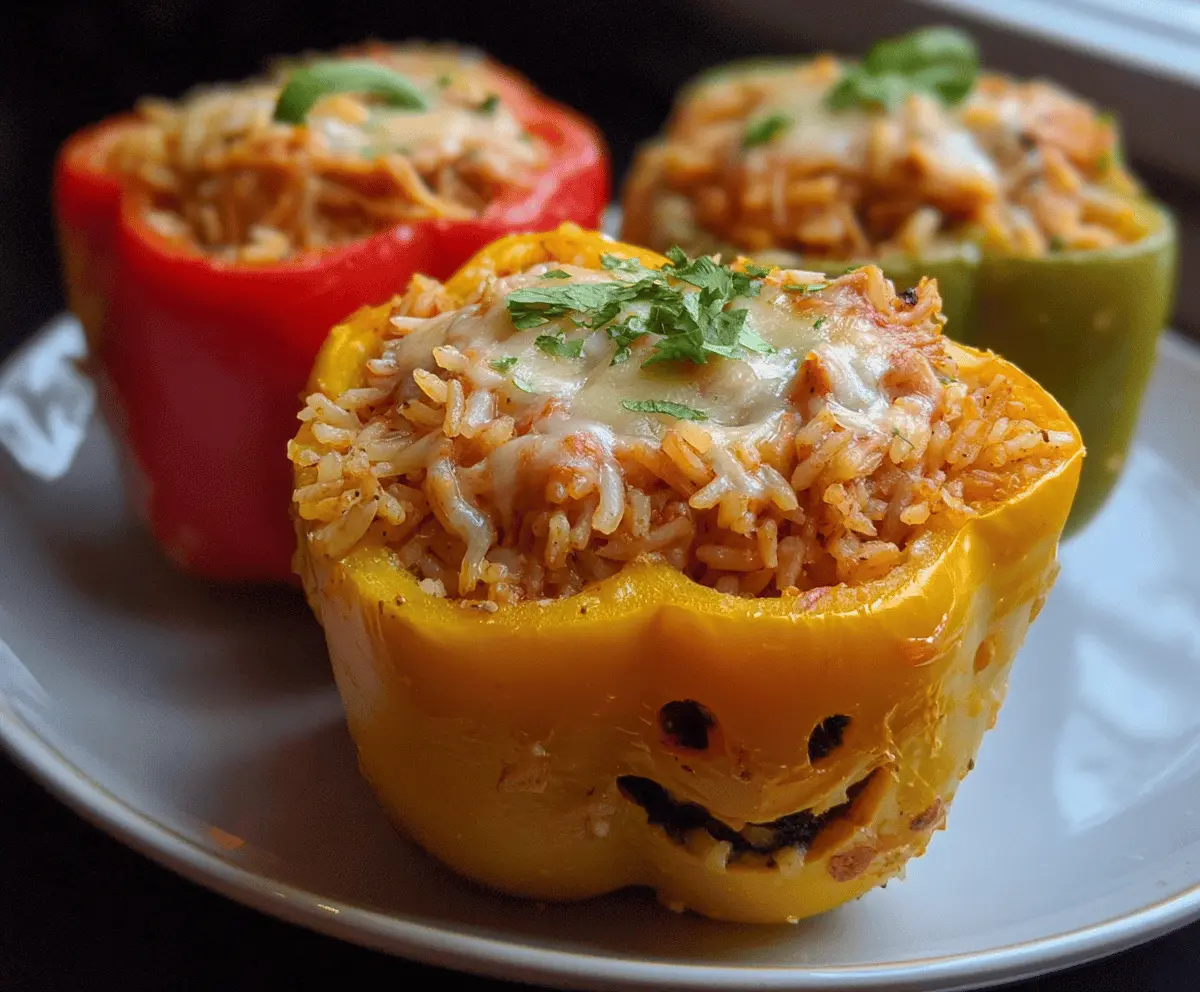 Halloween Shredded Chicken & Rice Stuffed Peppers Recipe