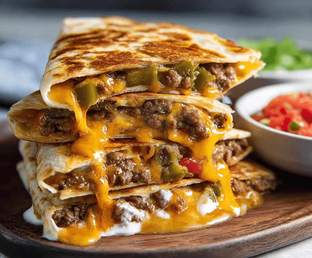 Delicious Smashburger Quesadillas filled with melted cheese, seasoned beef, and crispy tortilla shells, served hot and ready to enjoy