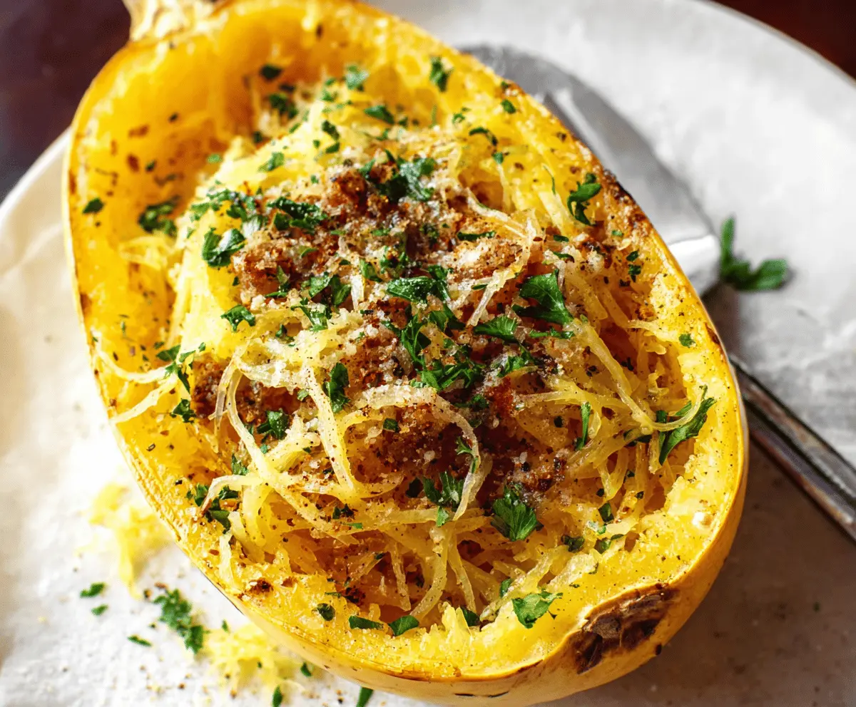 Delicious baked spaghetti squash topped with fresh herbs and grated cheese, showcasing the best flavorful and healthy spaghetti squash recipe.