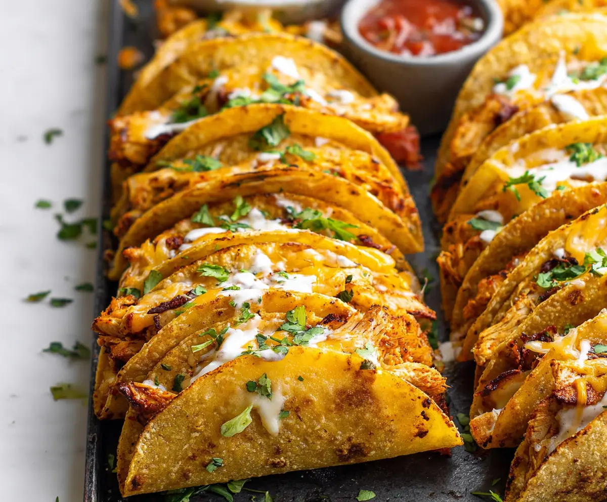 Delicious mini baked chicken tacos on a plate ready to serve, perfect for a quick meal.