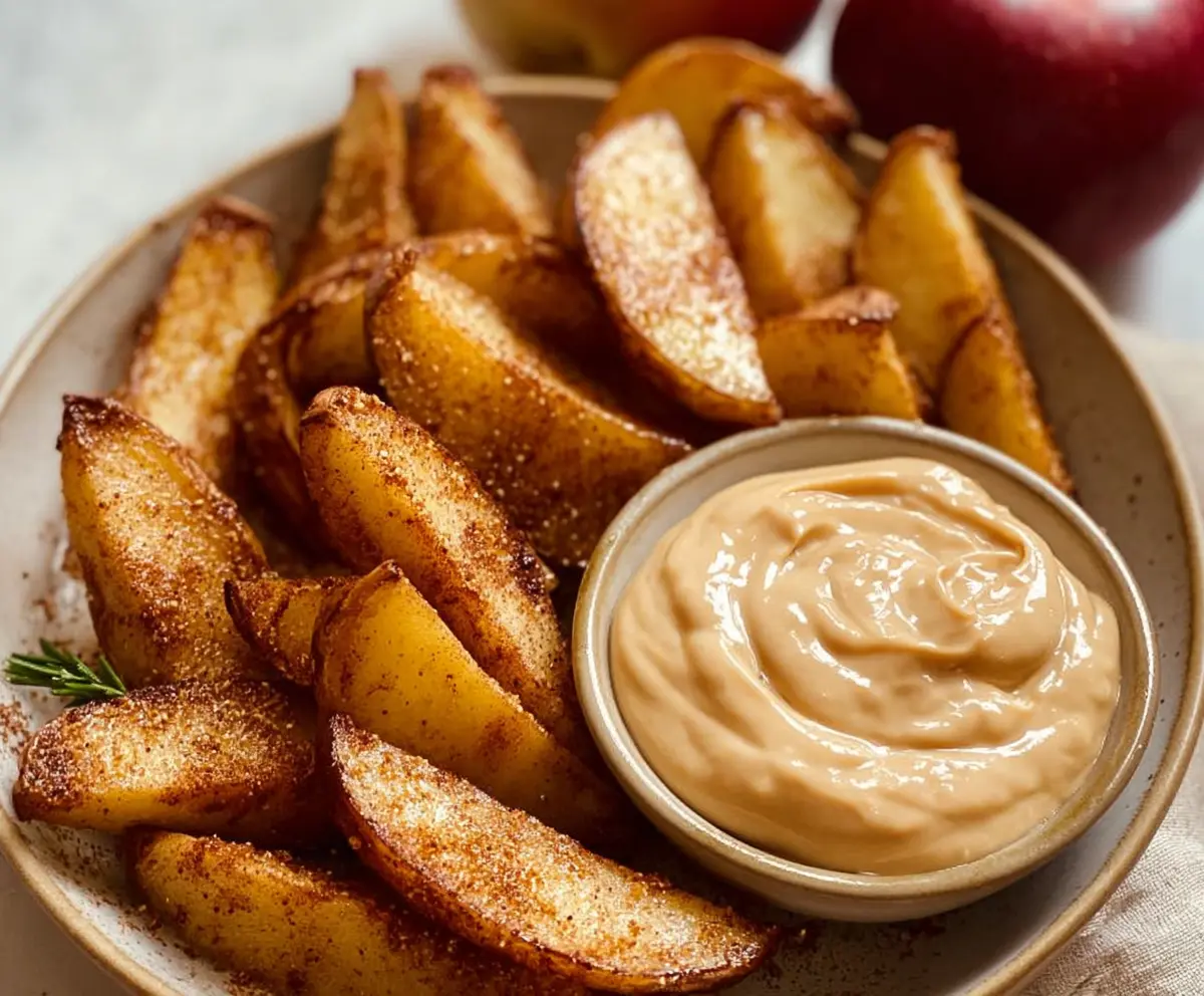 Crispy Air Fried Apple Wedges + Caramel Dip