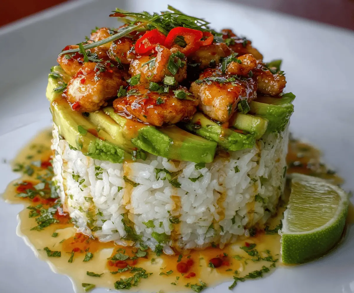 Easy Honey Lime Chicken & Avocado Rice Stack