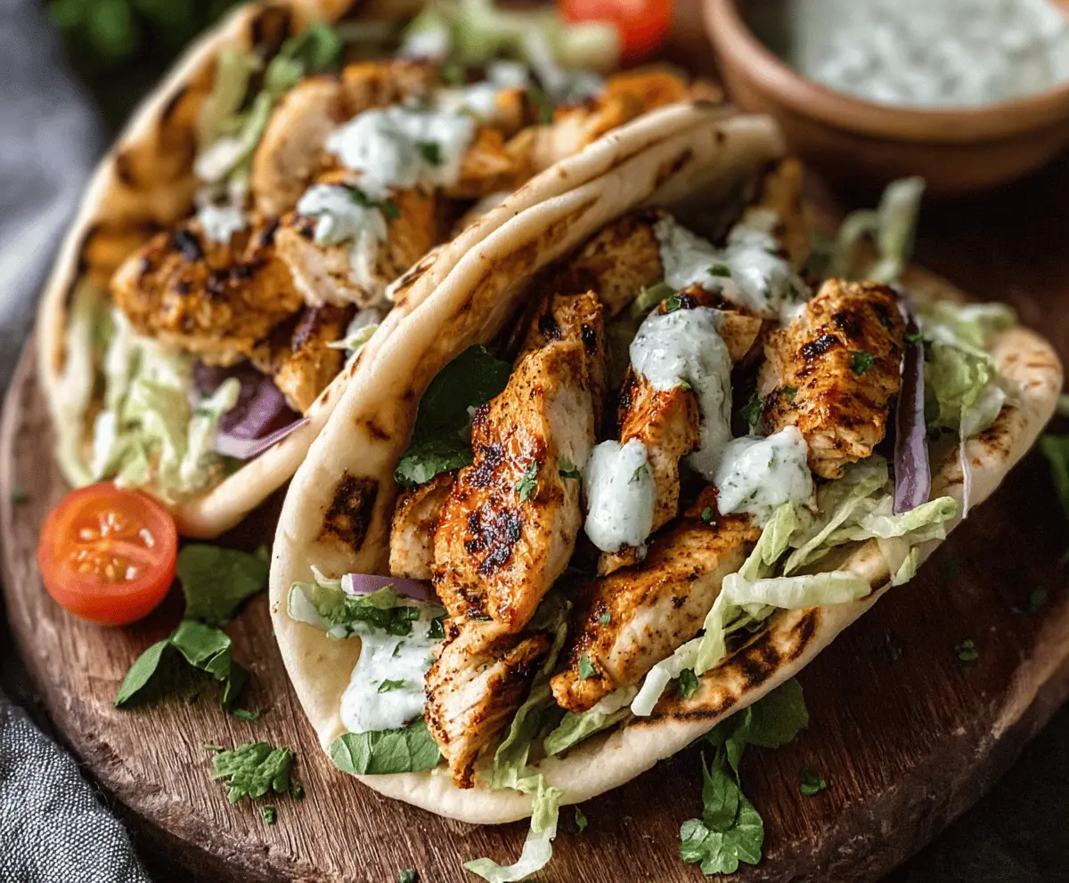 Delicious sheet pan chicken pitas topped with fresh herbs and creamy herby ranch sauce.