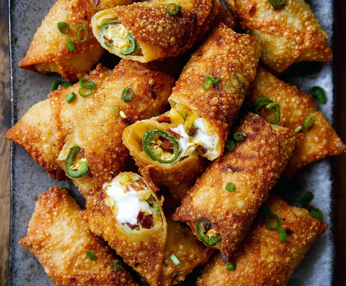Crispy mini jalapeno popper egg rolls with melted cheese and spicy jalapenos