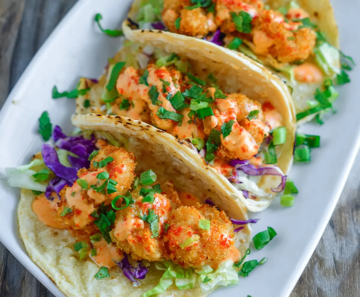 Crispy Air Fryer Bang Bang Shrimp Tacos