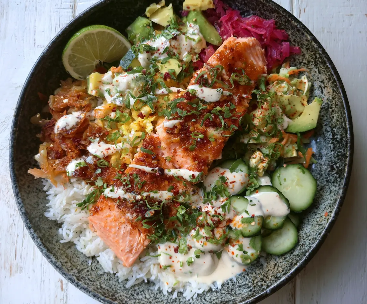 Easy Crispy Salmon Rice Bowl