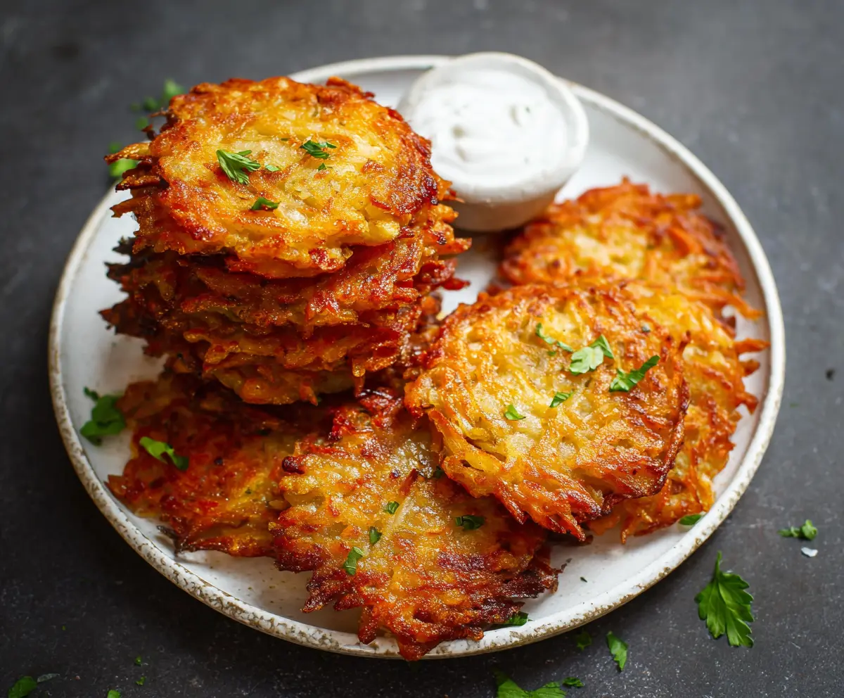 Crispy homemade hashbrowns on a plate, perfect for a healthy, low-calorie breakfast