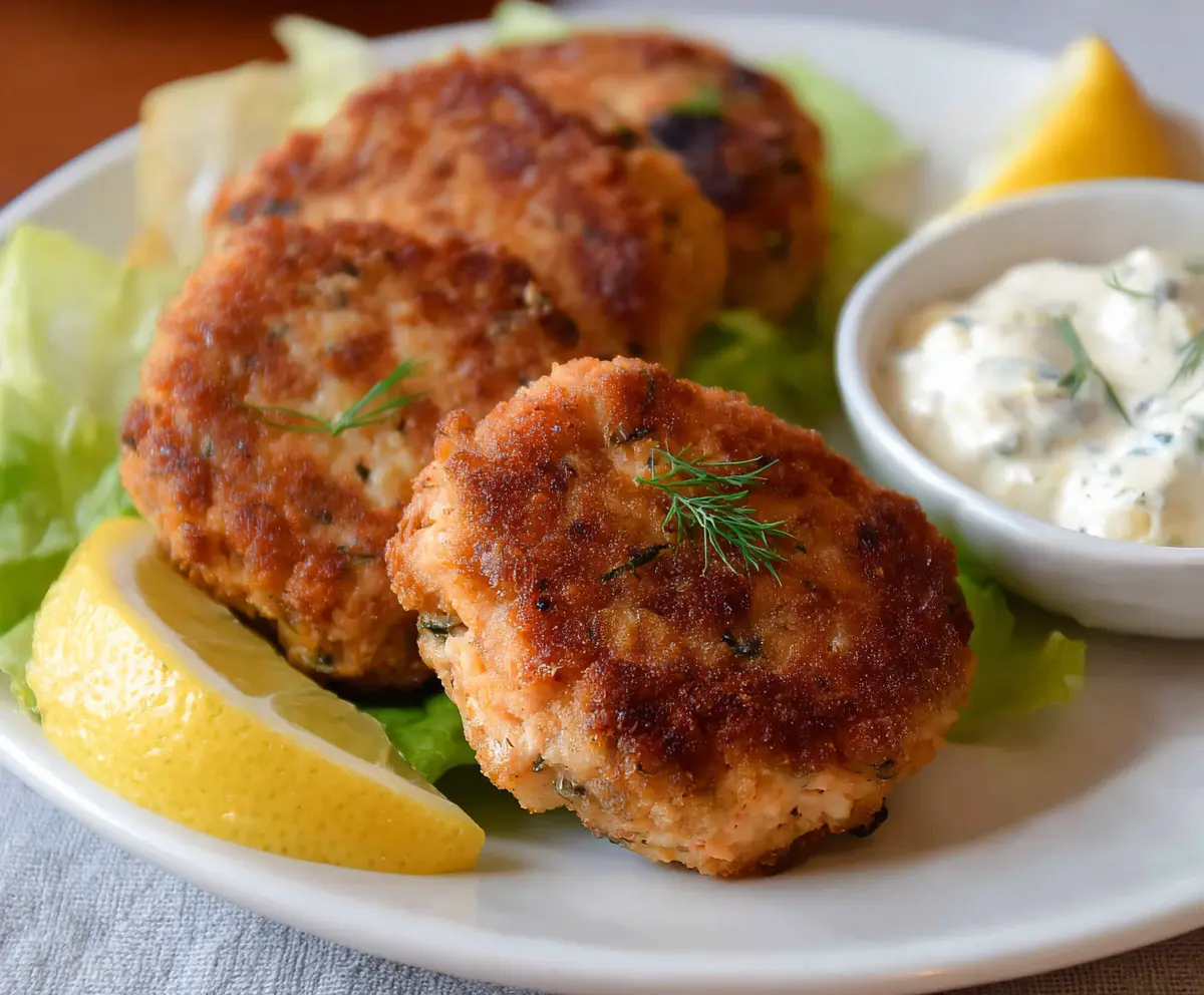 Crispy salmon patties made with fresh ingredients for a delicious old-fashioned recipe.