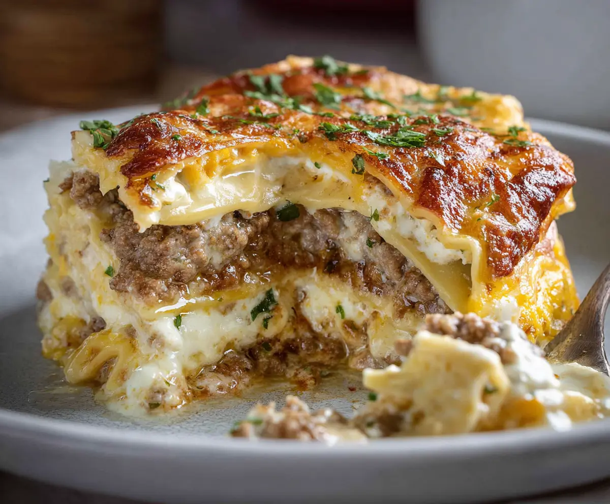 Delicious homemade lasagna with ricotta cheese, layered and baked to perfection.