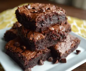 Healthy low calorie Greek yogurt brownies with rich chocolate flavor and moist texture.