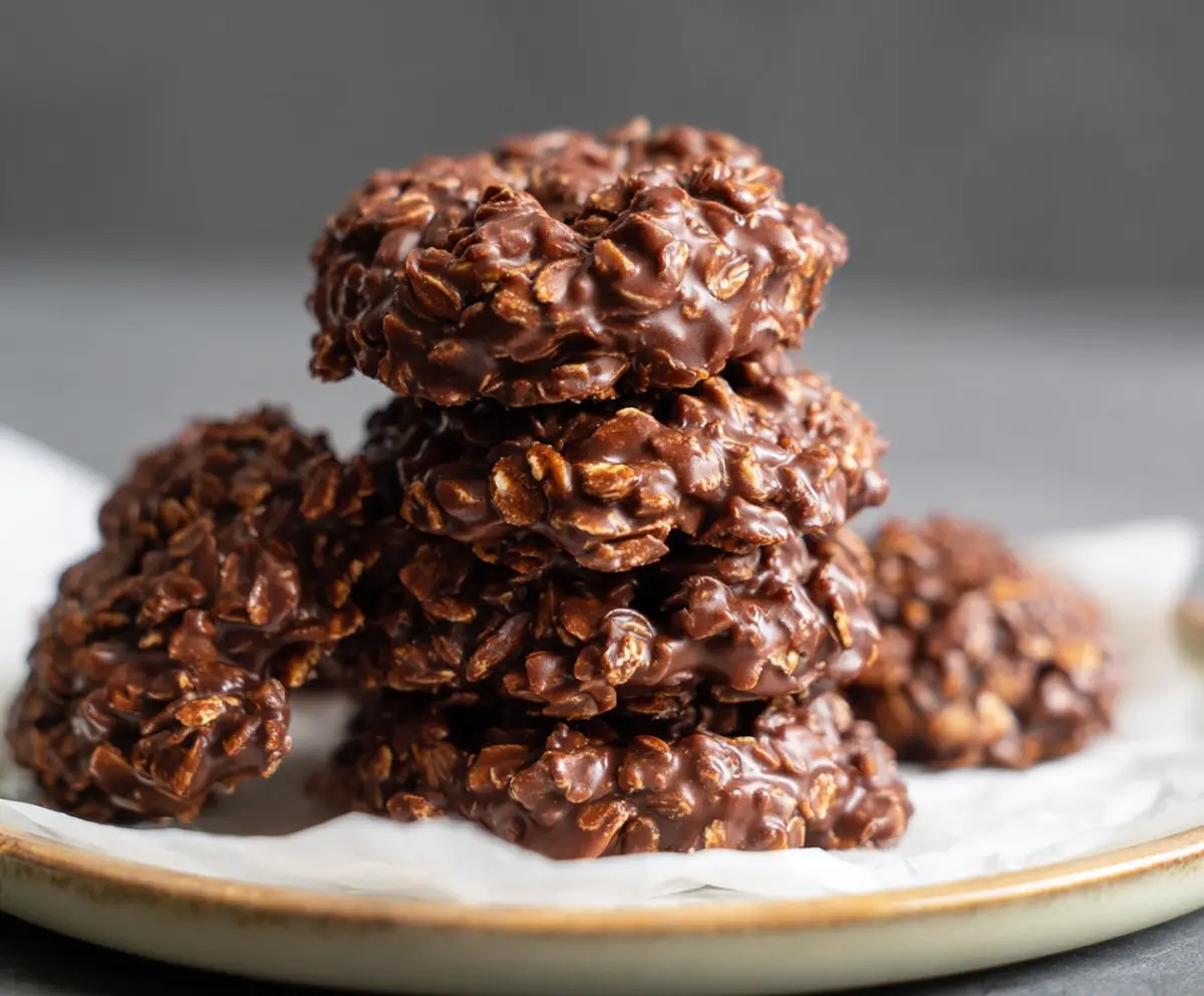 Delicious no bake cookies on a plate, perfect for quick sweet treats.