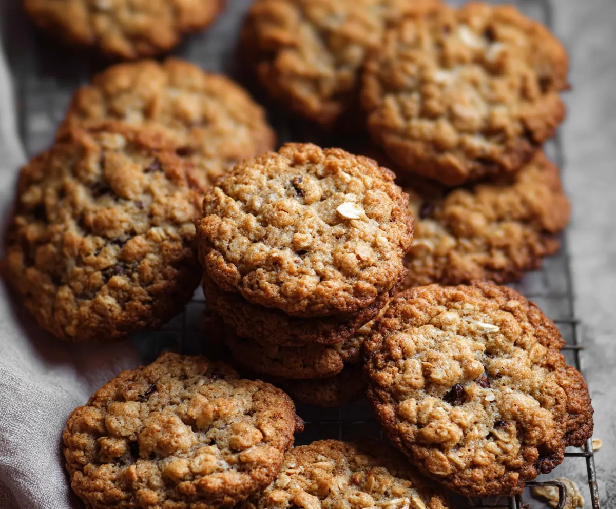 Delicious homemade oatmeal cookies with golden-brown edges on a white plate.