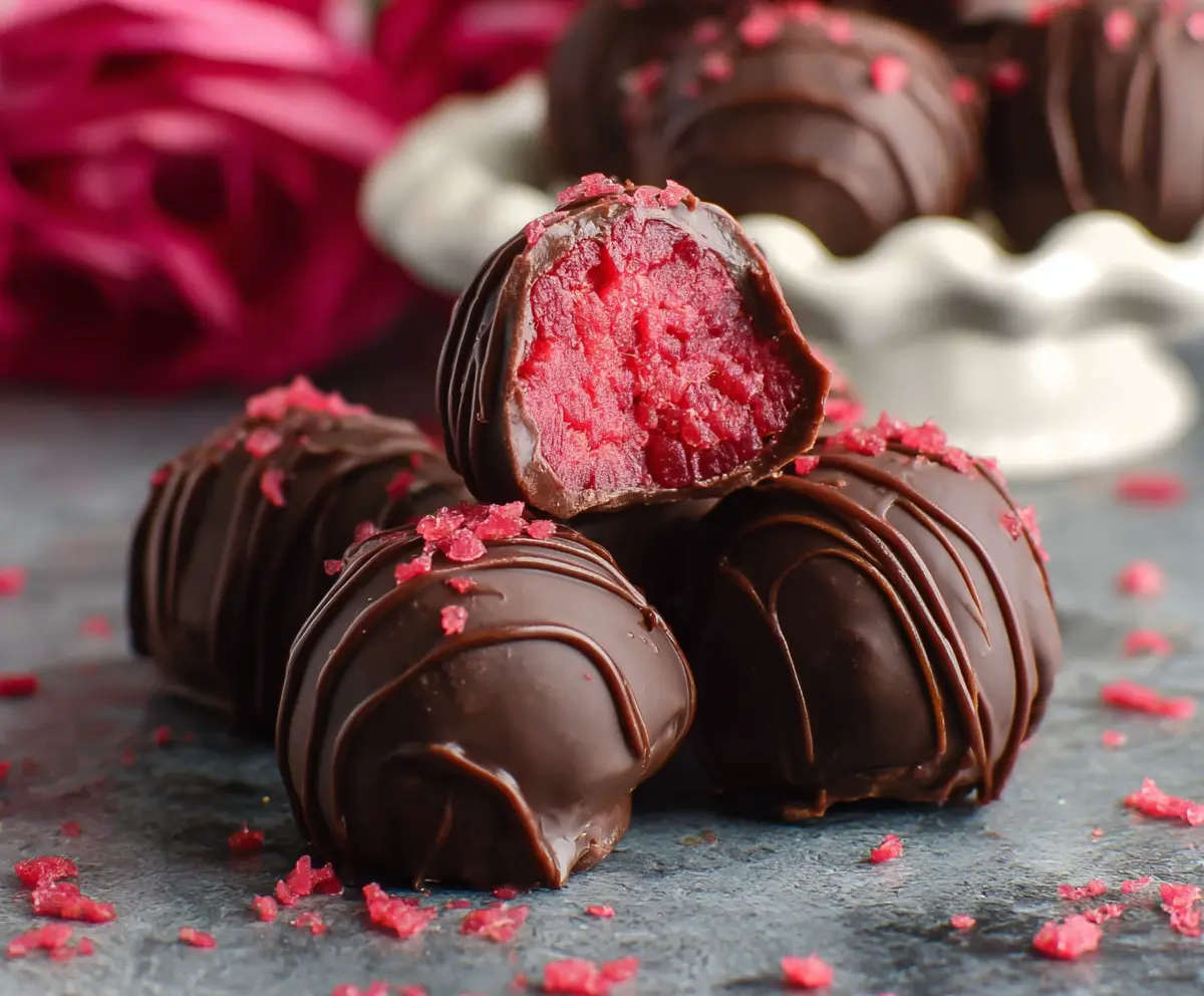 Delicious Chocolate Raspberry Truffles perfect for Valentine's Day desserts.