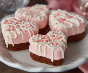 Delicious Copycat Little Debbie Valentines Cakes with pink frosting and sprinkles.