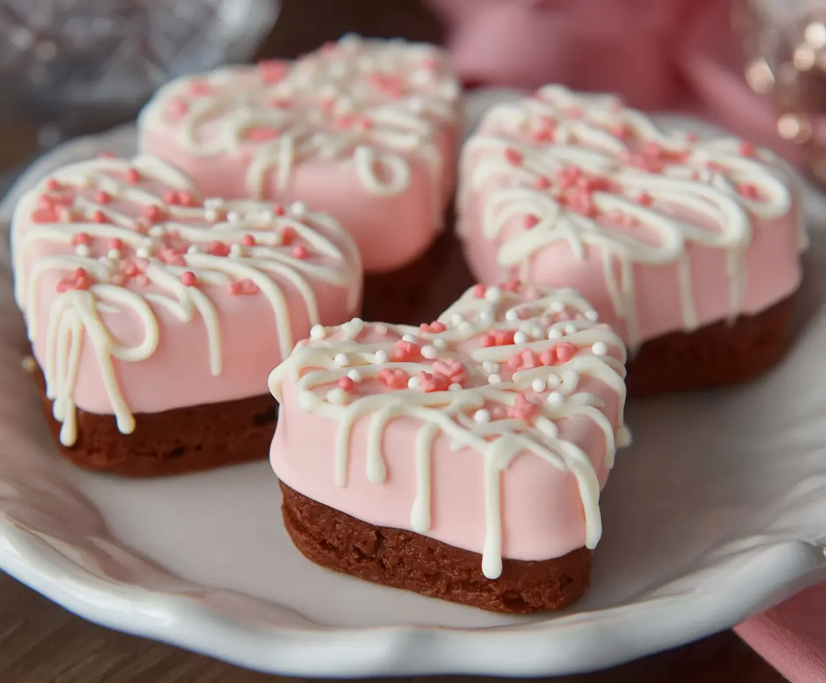 Delicious Copycat Little Debbie Valentines Cakes with pink frosting and sprinkles.