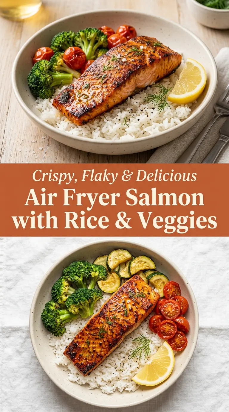 Air Fryer Salmon with Rice and Veggies