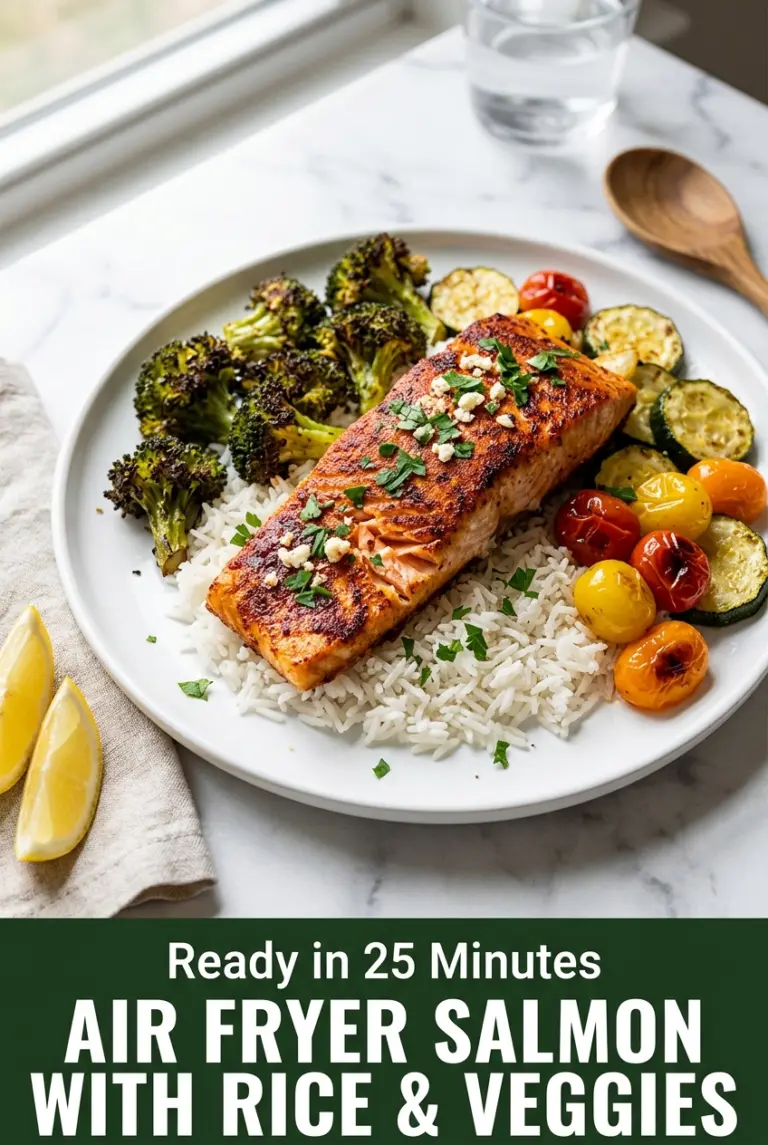 Air Fryer Salmon with Rice and Veggies
