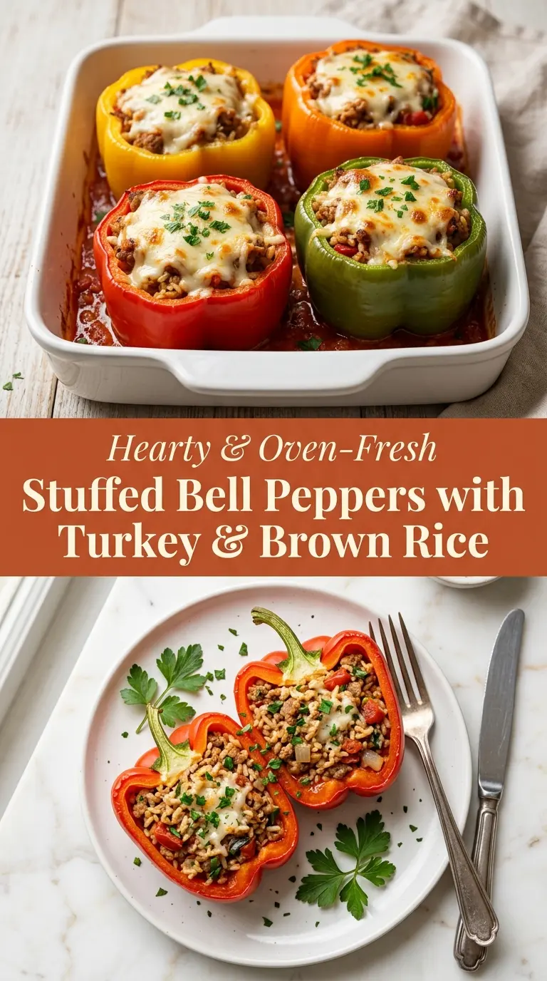 Stuffed Bell Peppers with Turkey and Brown Rice, cheesy baked, hearty