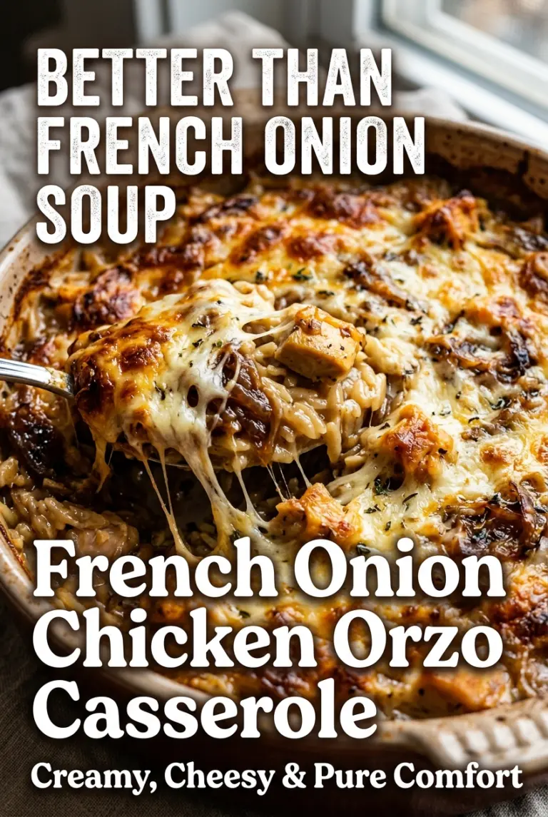 French Onion Chicken Orzo Casserole