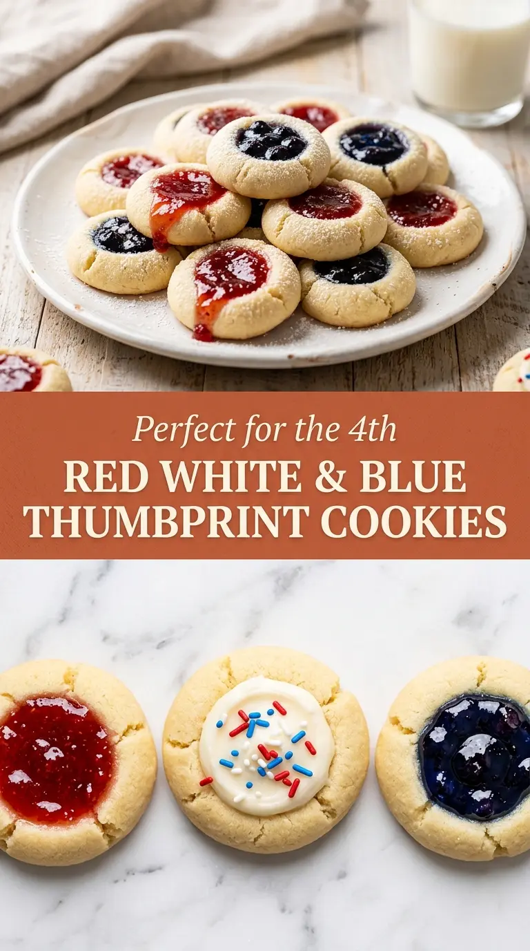 Red White and Blue Thumbprint Cookies colorful jam-filled