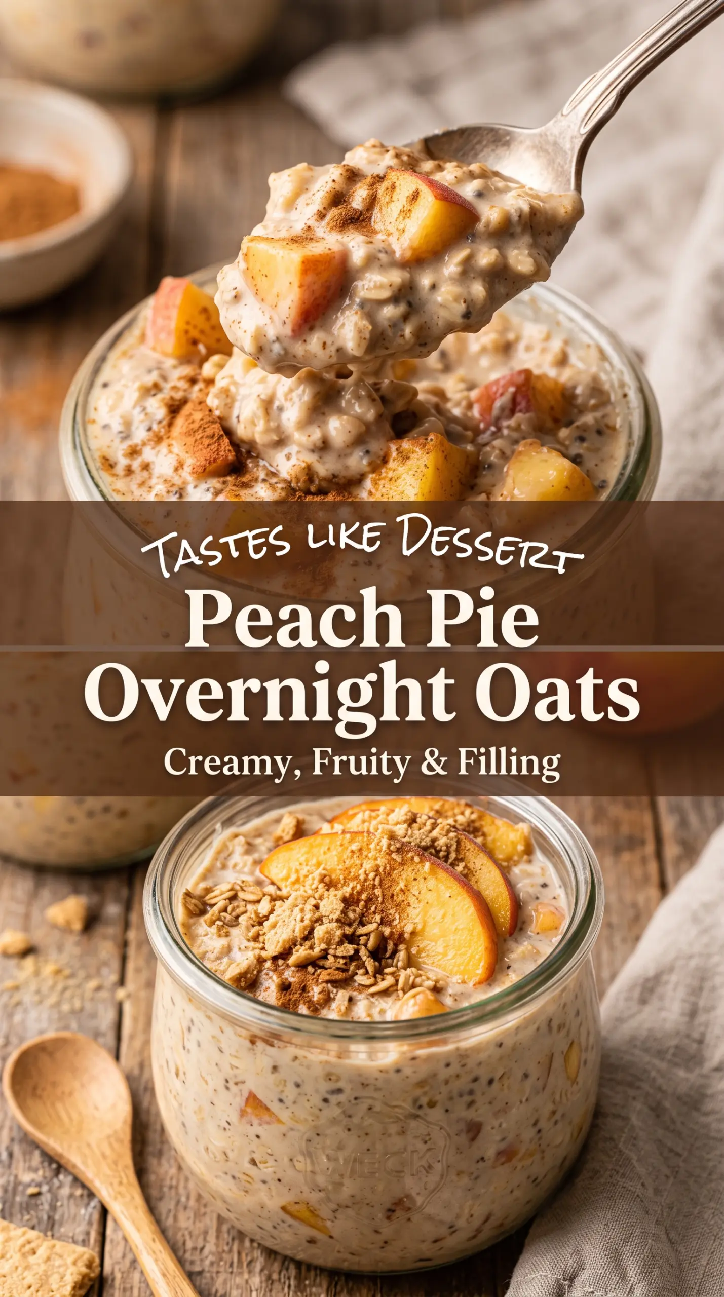 Peach Pie Overnight Oats creamy peach, cinnamon