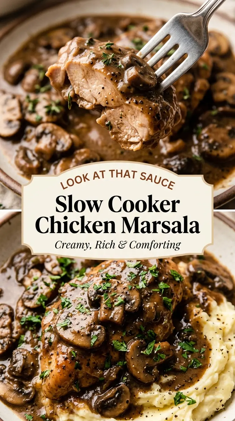 Slow Cooker Chicken Marsala tender mushroom sauce