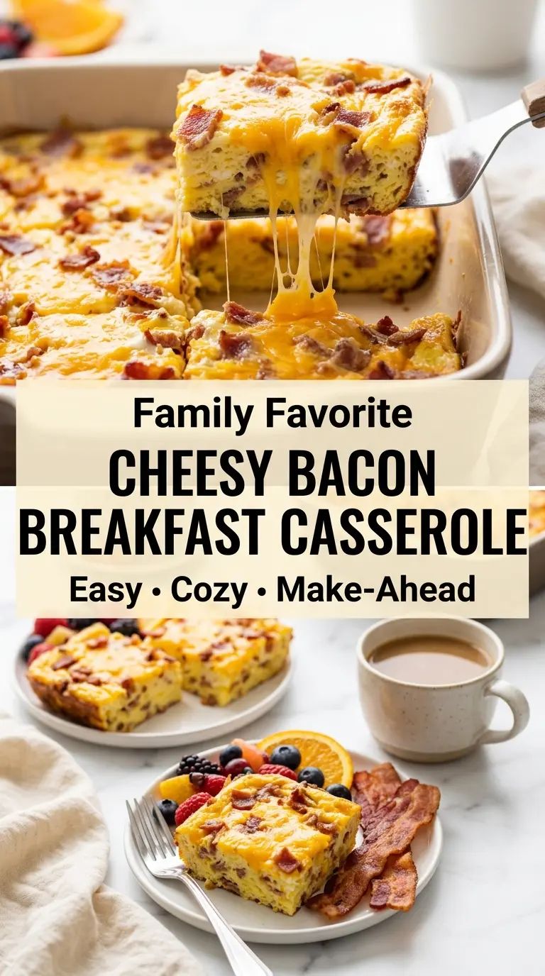 Cheesy Bacon Breakfast Casserole, cheesy, hearty, make-ahead