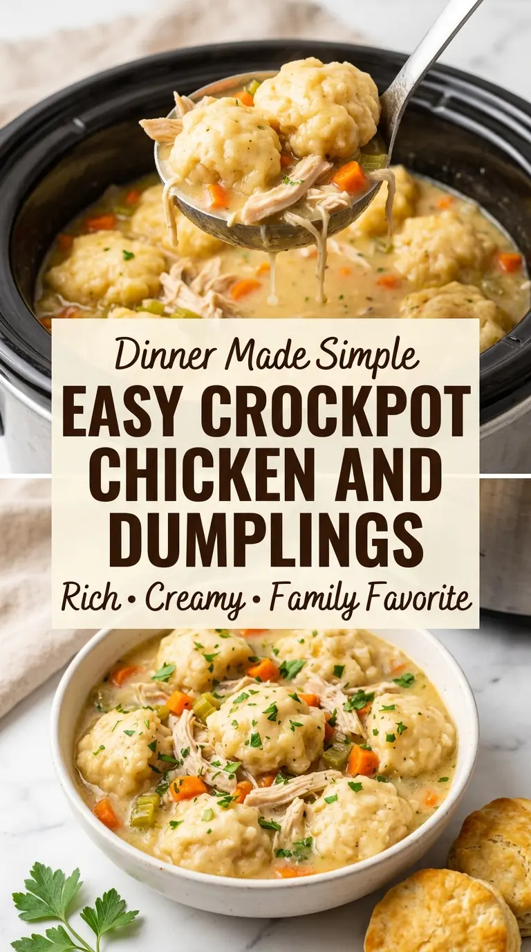 Easy Crockpot Chicken and Dumplings creamy dumplings, tender chicken