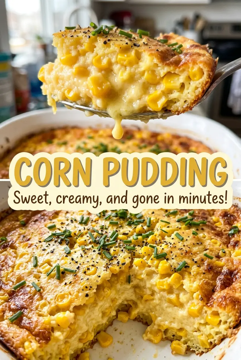 Corn pudding with golden edges and creamy center
