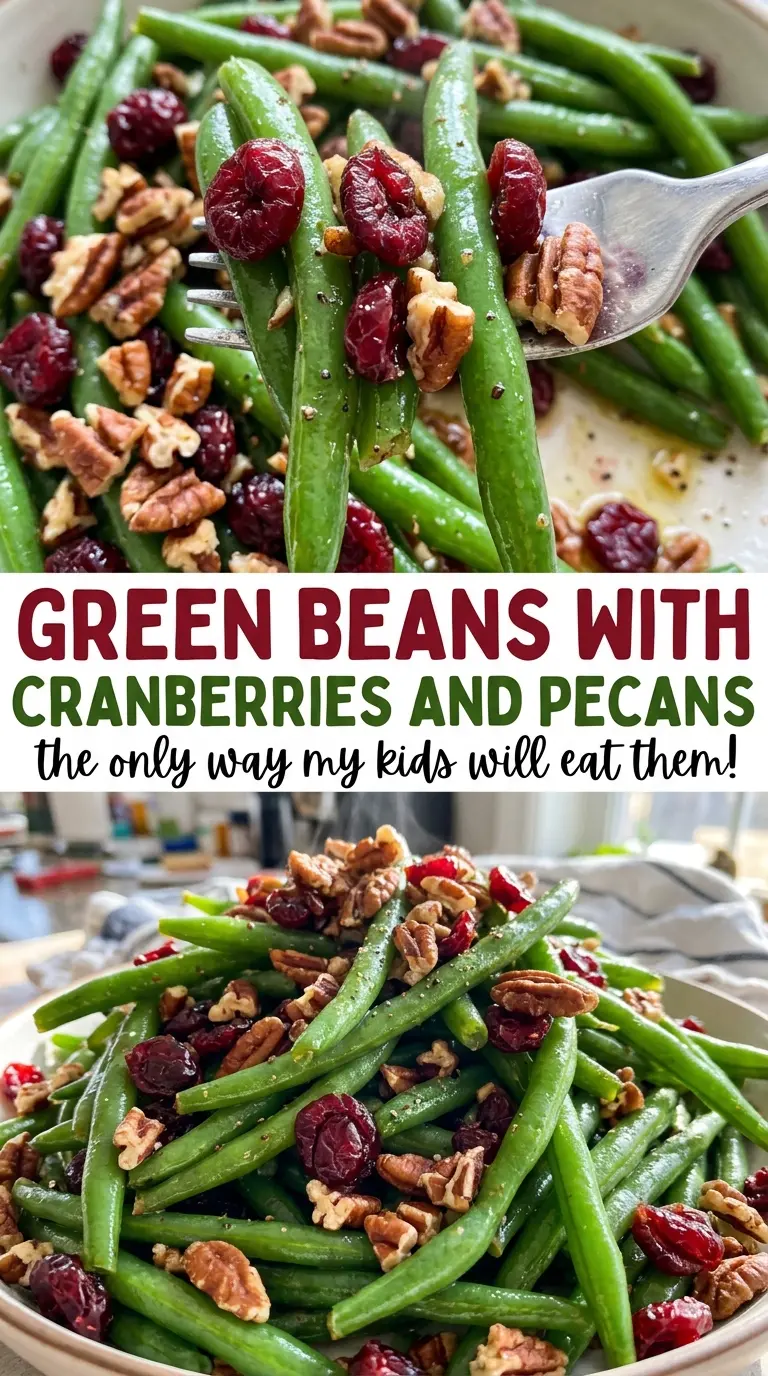 Green Beans with Cranberries and Pecans, toasted and colorful