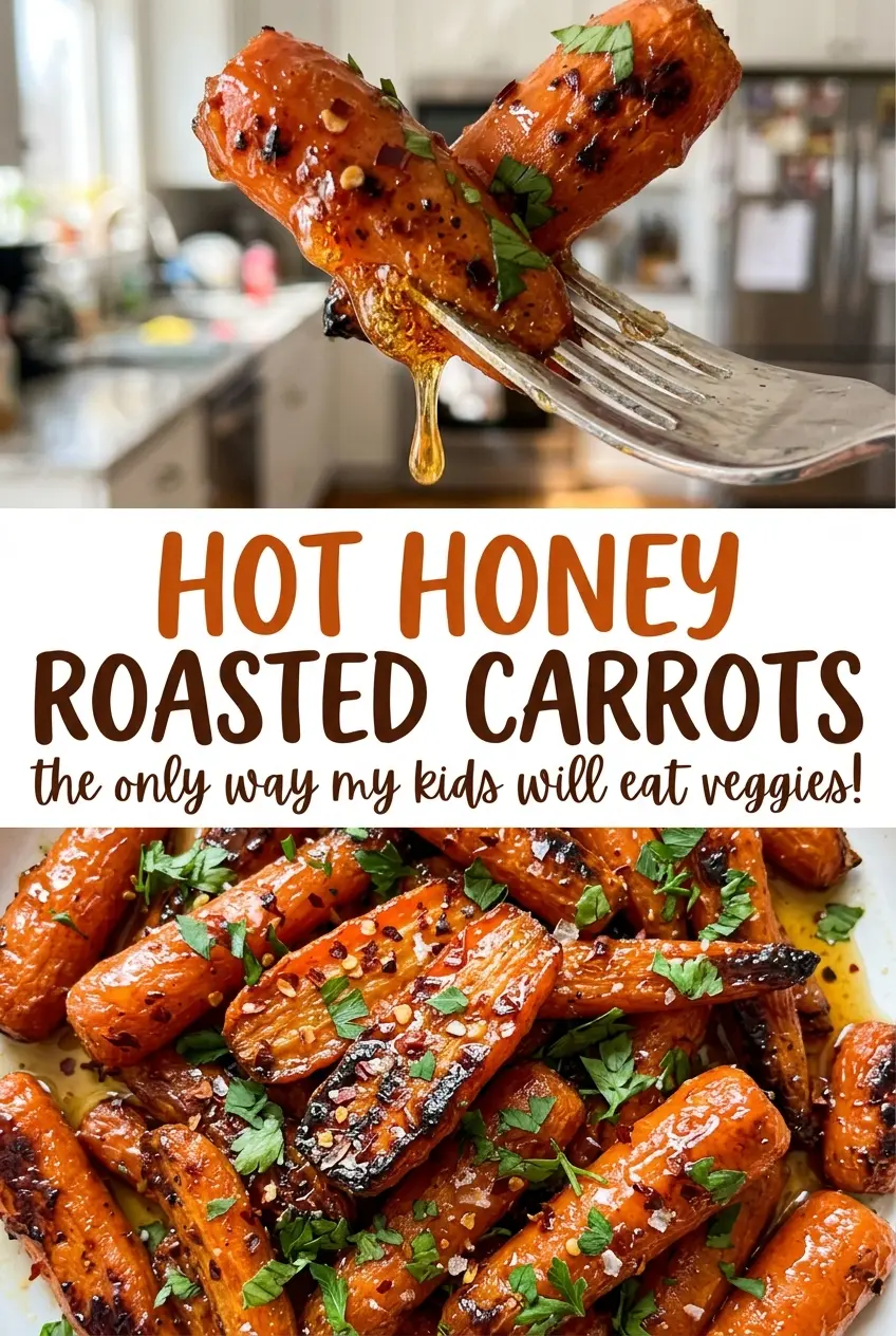 Hot Honey Roasted Carrots with browned edges