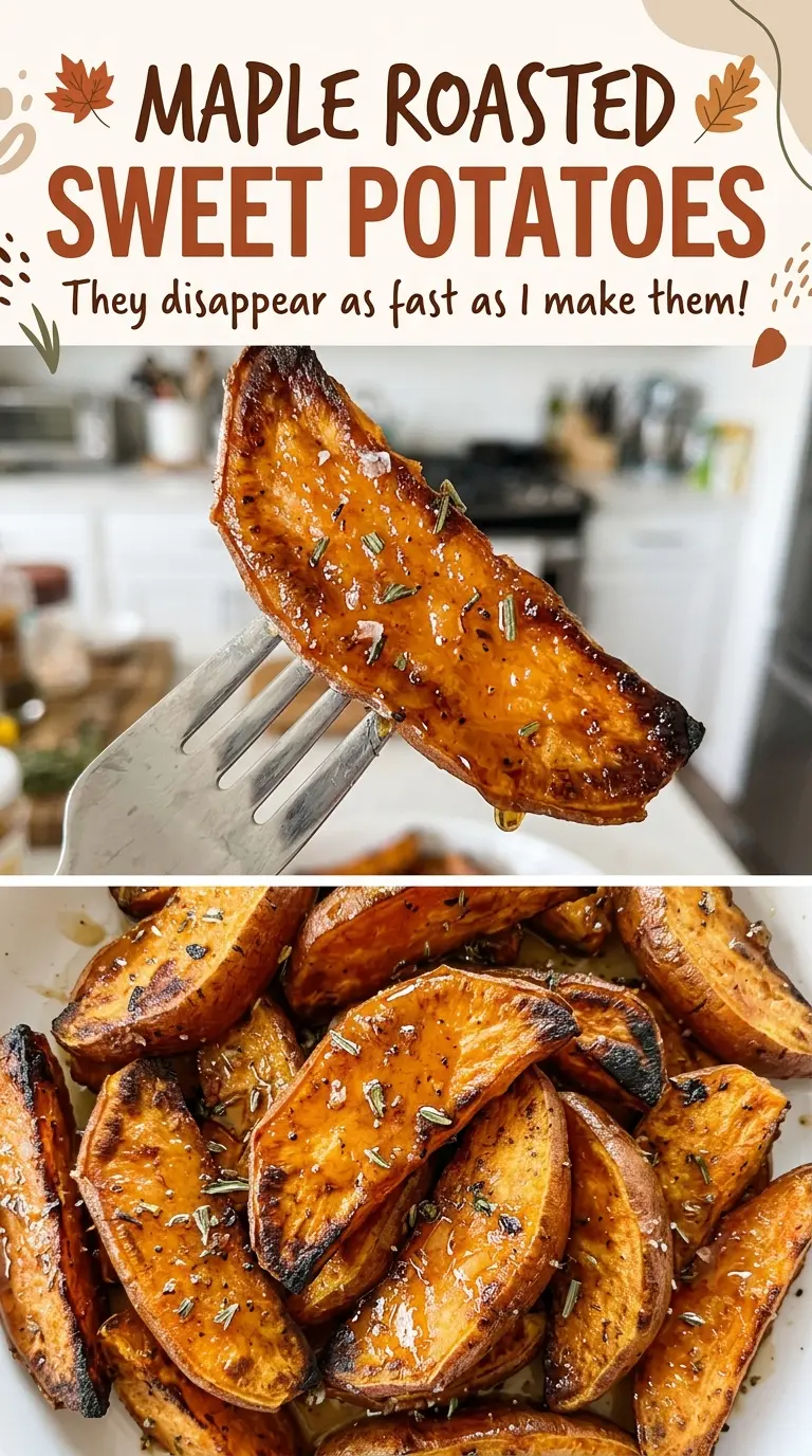 Maple roasted sweet potatoes glossy browned cubes
