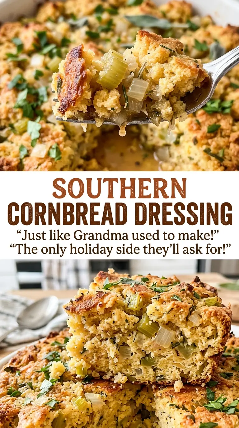 Southern cornbread dressing golden, savory